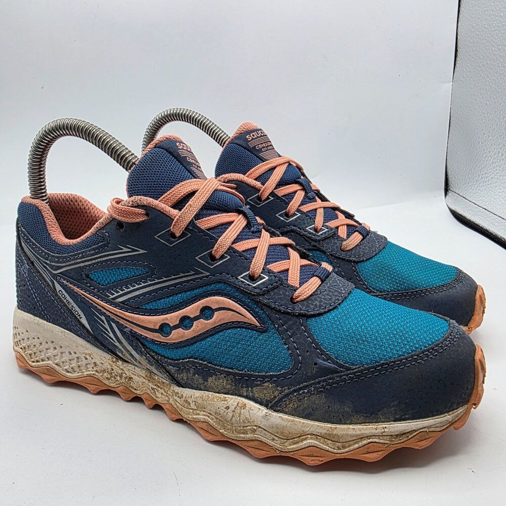 Saucony Cohesion TR14 LTT Kids Size 4 Blue Pink Trail Running Shoes School Walk